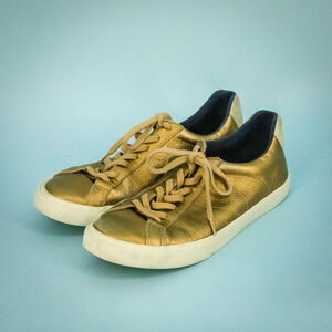Veja Size 10 Esplar Bronze Gold Metallic Lace Up Low Top Leather Sneakers Shoes